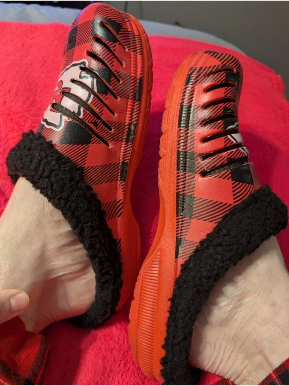 FOCO Kansas City Chiefs Clogs Lined Slippers Mens Large 11-12 Plaid Shoes